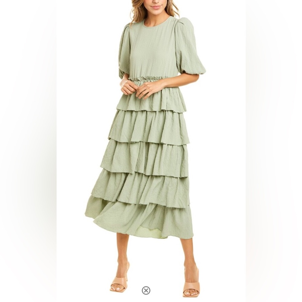 Free the Roses | Layered Ruffles Midi Dress